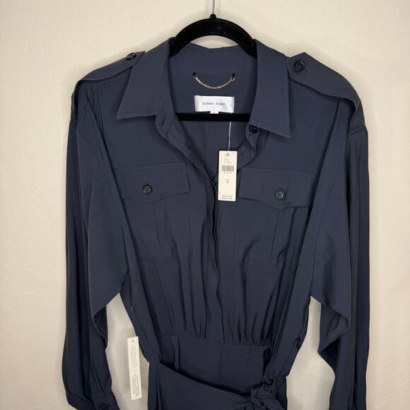 NWT Anthropologie Ronny Kobo Andes Charcoal Navy Utility Mini Wrap Dress Medium - Picture 3 of 16